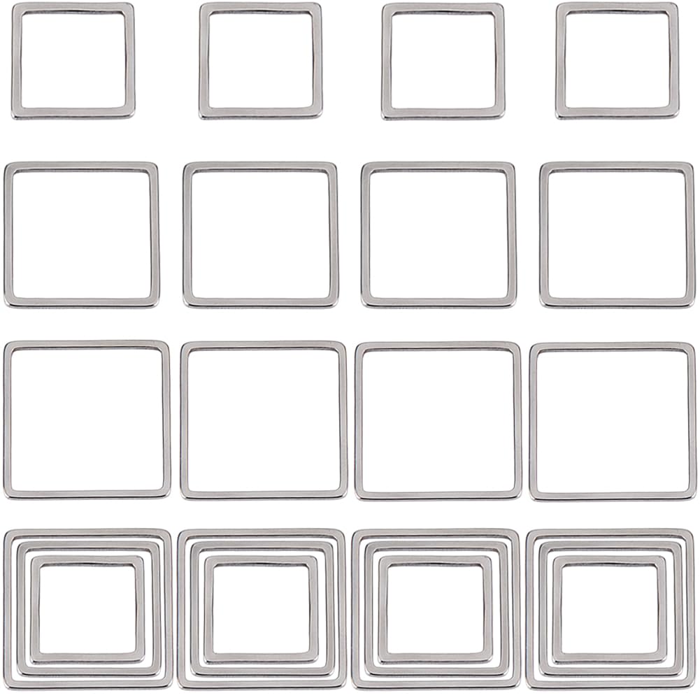 SUNNYCLUE 1 Box 60Pcs Resin Bezel Pendants Stainless Steel Hollow Frame Pendants Resin Craft Bezels Rings Square Open Back Bezels Pendant Frames Geometric Linking Charm for Jewellery Making Charms