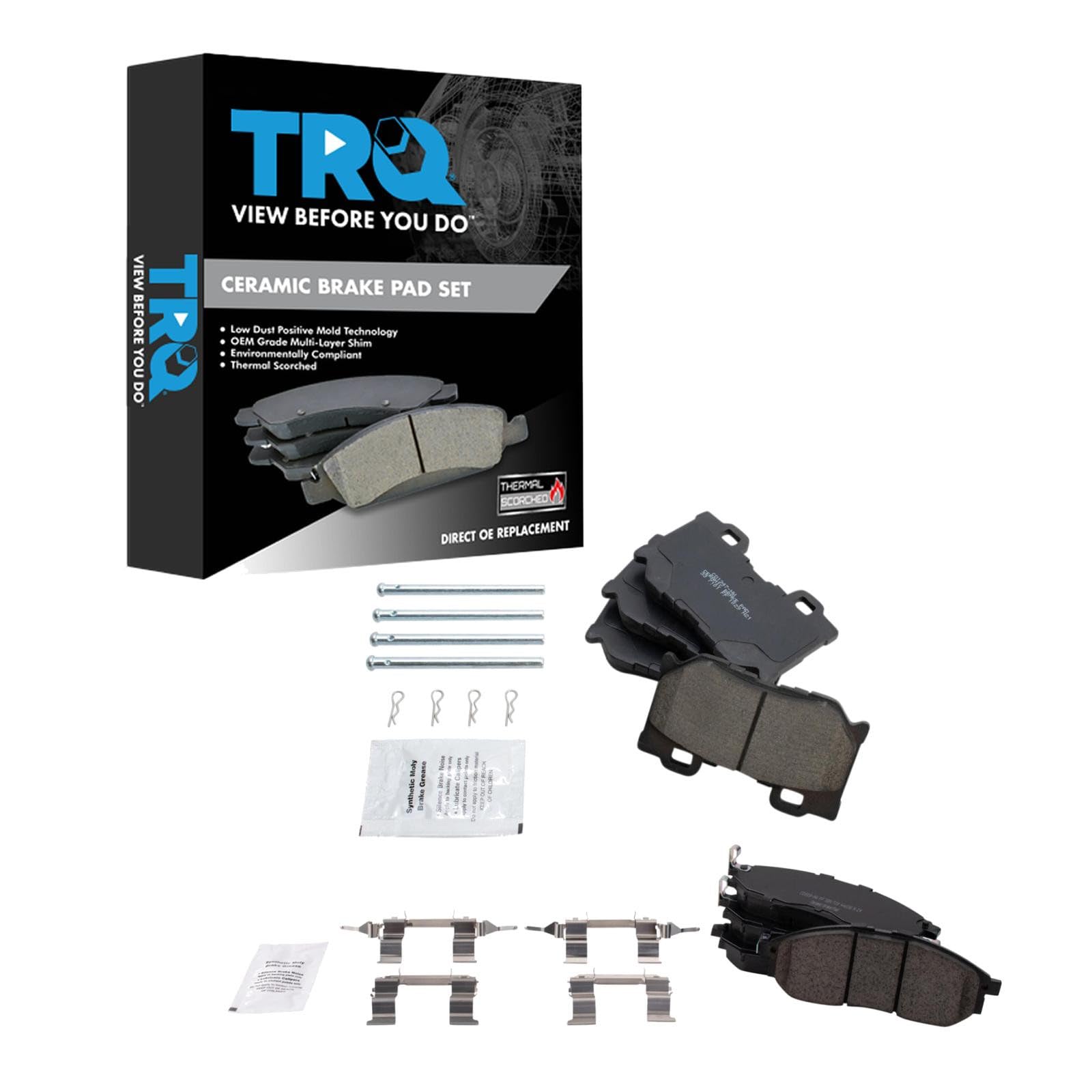TRQ Front Rear Brake Pads Ceramic Compatible with 2013 Infiniti M37 2013 M56 2009-2017 Nissan 370Z Image