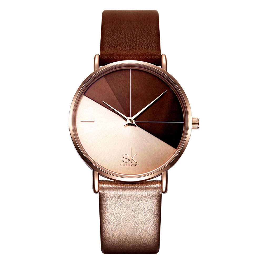 SHENGKE Simplicity Creative Women Watch Genuine Leather Elegant Women Watches Ladies Business Wristwatch (K0095-Roseglod)