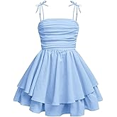 RoseSeek Girl's Flowy Cami Dress Ruched Sleeveless Pink Layered Ruffle Kawaii Short Smocked Summer Dresses