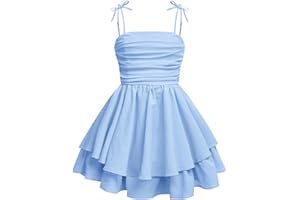 RoseSeek Girl's Flowy Cami Dress Ruched Sleeveless Pink Layered Ruffle Kawaii Short Smocked Summer Dresses