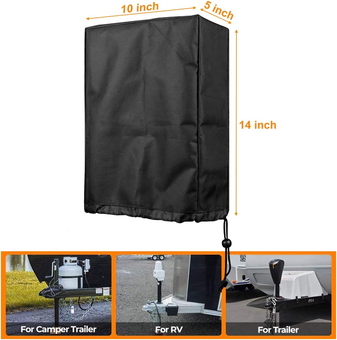 WOFTD Waterproof Electric Tongue Jack Cover, 600D Oxford Fabric Universal Trailer RV Electric Tongue Jack Protective Cover RV Accessories (Large Size 14″H x 5″W x 10″D): Automotive