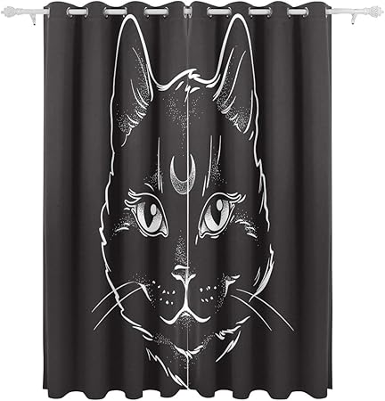 Orediy Lot De 2 Rideaux Occultants Pour Fenetre Motif Chat Noir Avec Lune 140 X 213 Cm Amazon Fr Cuisine Maison