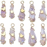 FINGERINSPIRE 10 pcs Copper Wire Wrapped Natural Crystal Stone Charms 5 Styles Natural Quartz Crystal Pendant with Brass Decor Beads 18K Gold Electroplated Irregularly Quartz Crystals Pendants