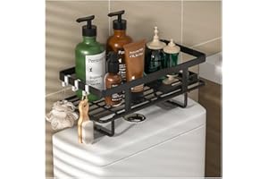 W WWEENUO Bathroom Over The Toilet Storage Shelf, Bathroom Organizer Over Toilet with Hanging Hooks, Metal Bathroom Storage C