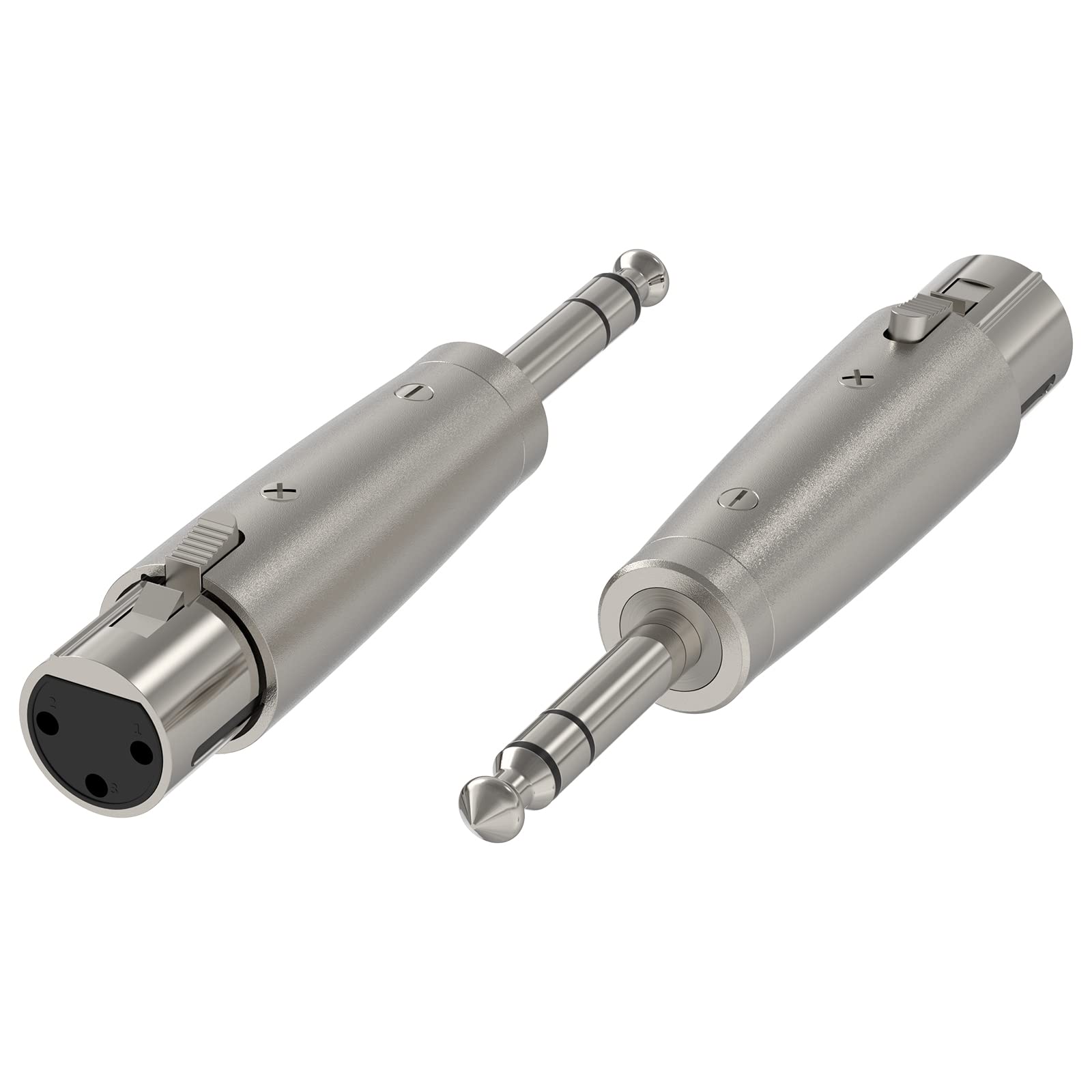 Geekria for Creators XLR Female to 1/4 Inch (6.35mm) TRS Male Microphone Cable Adapter, Compatible with Shure SM57, SM7B, MV7, PGA48, Behringer xm8500 Mic Cord Plug (Silver, 2 Pack)