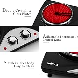 CUSIMAX Electric Hobs 2100W Double Infrared Hot Plate Black Glass view 3