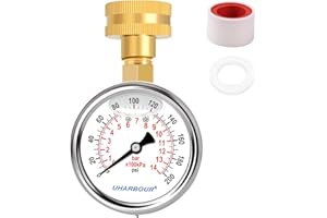 UHARBOUR Glycerin Filled Water Pressure Gauge 200psi/14bar, 2" Dial,Stainless Steel Case, Brass Inside Construction, Female 3/4" GHT Rear Connection for Garden Hose Thread