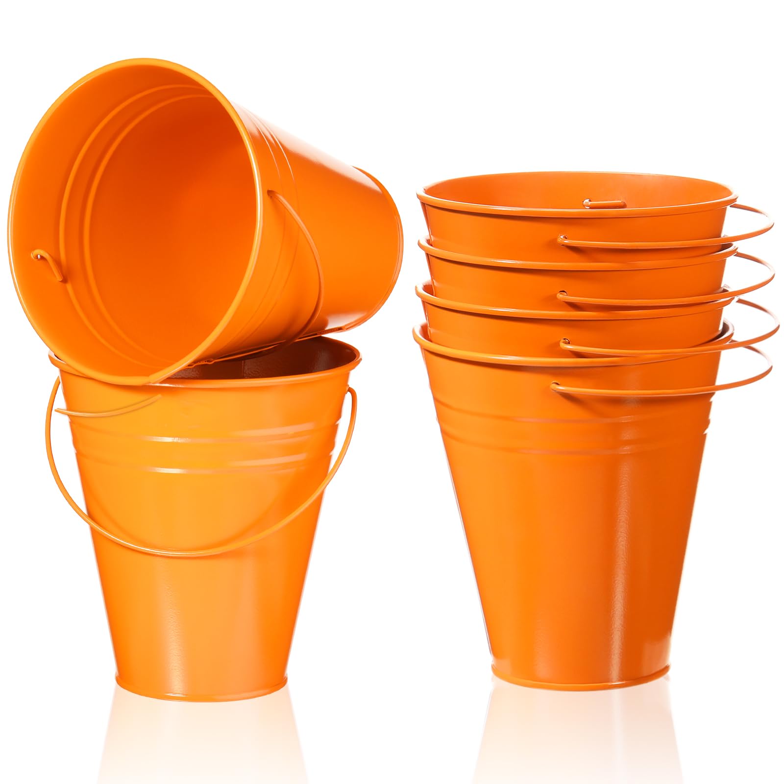Photo 1 of Sadnyy 6 Pack Galvanized Bucket, 5" Metal Bucket with Handles, Metal Buckets and Pails, Kids Party Supplies, Toy Container Table Centerpiece Decoration(Orange)