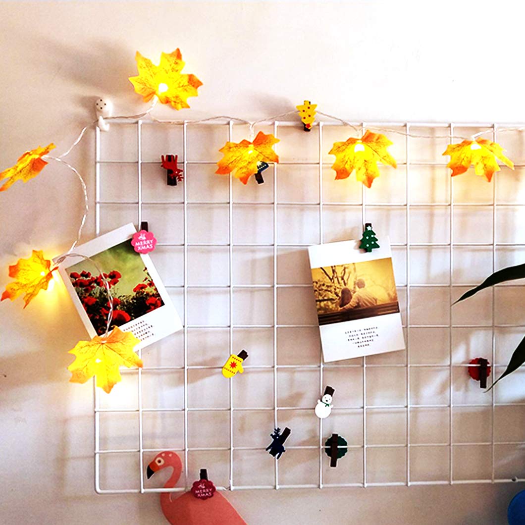 Wobe 16.4ft Thanksgiving Decorations Lighted Fall Garland, 2pcs Autumn Garland String Lights Thanksgiving Decor Halloween String Lights Maple Leaf Shape Home Party Each 8.2 Feet 20 LED