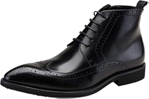 Santimon Men's Brogue Dress Boots Pointed Toe Lace up Ankle Boots Black Oxford Boots
