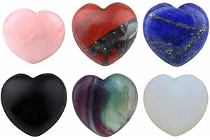 Rockcloud Healing Crystal 0.8 inch Heart Love Carved Palm Worry Stone Chakra Reiki Balancing(Pack of 6)