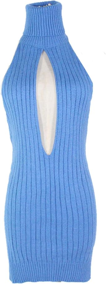 Jeelee Womens Virgin Killer Sweater Japanese Turtleneck Open Front Back Pullover Blue at Amazon 