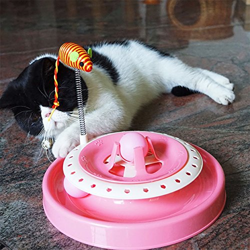 image for AUOON Cat Turntable Scratch Toys with Spring Mouse, Plastic Turbo Trac