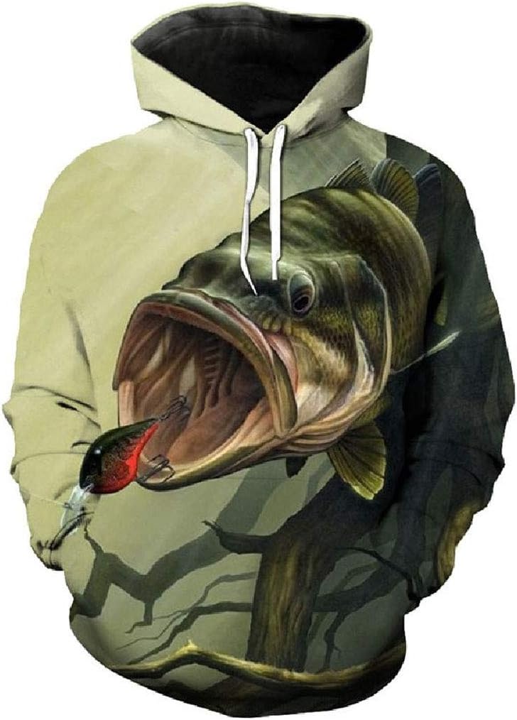 Habizza Unisex Cool Fish Hook Hoodie Print Funny Sweatshirt Pullover