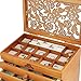 Wood Jewelry Box for Women - Real Wooden Jewelry Holder Organizer Box with Rose Leaf Patterns, Mothers Day Gifts, Jewelry Boxes for Storage Earrings Rings Necklace Bracelet, Ideal Gift for Women's Day
