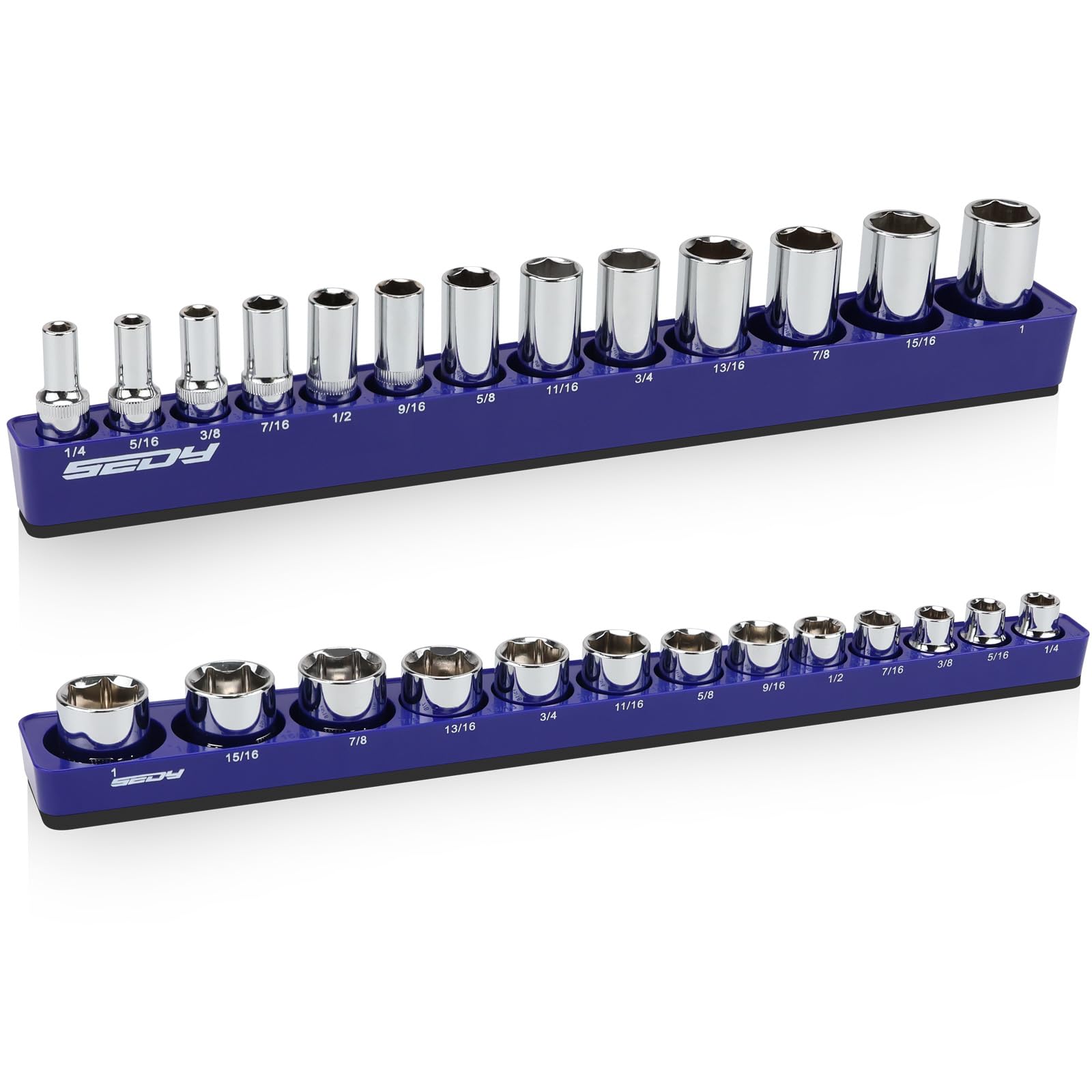 Photo 1 of 2-Piece 3/8"-Drive SAE Magnetic Socket Organizer Set (Holds 26 Sockets) - Detachable Tool Tray with 5mm Magnetic Base, Screw-Fixed Design & Heavy-Duty Modular Storage for Garage/Home Workshop