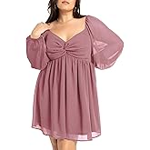 SCOMCHIC Women's Plus Size Puff Long Sleeve Dresses Sweetheart Neckline A Line Short Wedding Guest Cocktail Dress