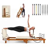 Foldable Pilates Reformer &ndash;90% Pre-Assembled Home Gym Women Men Workouts Bundle, Wood Grain Metal Frame，Dual Resistance System (Springs + Latex), Jumpboard &amp; Adjustable Foot Bar for All Levels