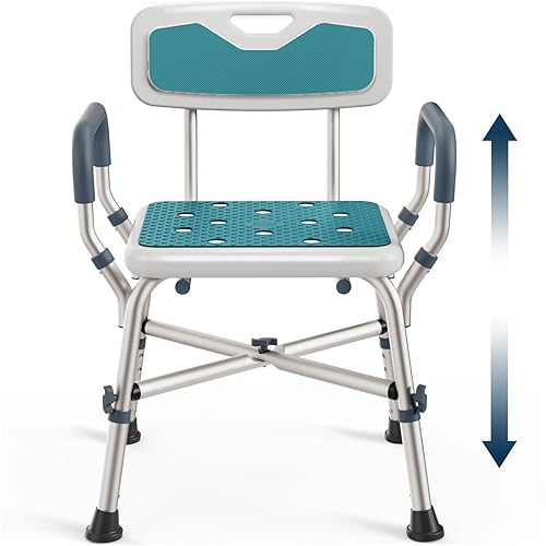 Shower Chair for Elderly and Disabled (450lb) with Padded Armrests and  Back, Adjustable Height Shower Seat, Heavy Duty Shower Chairs for Inside