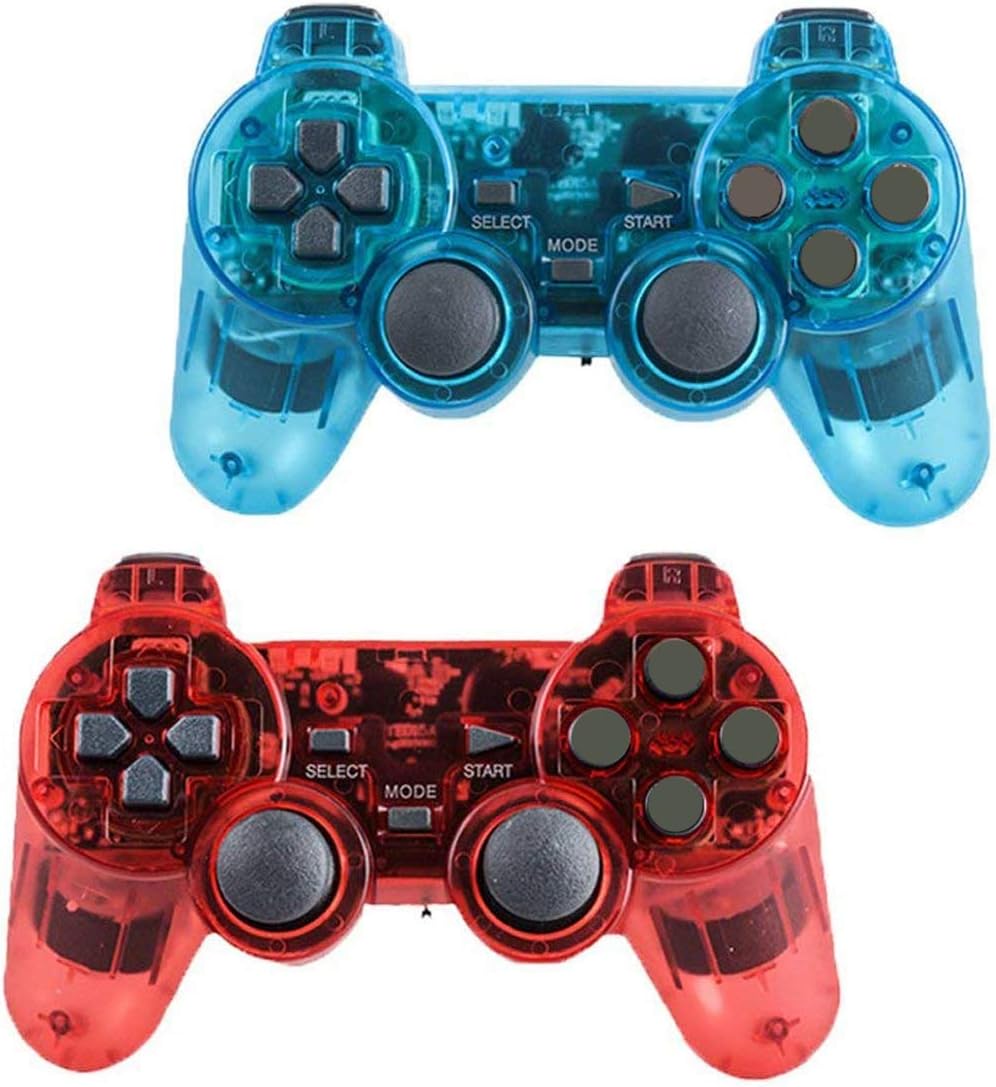 Wireless Controller for PS2 Playstation 2 Dual Shock (Pack of 2,ClearBlue and ClearRed)