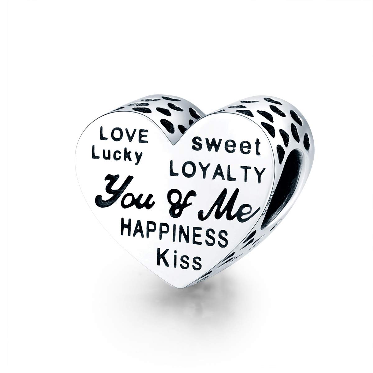 Bijoux Blu 925 Sterling Silver Heart Beads Charm for Original Bracelet Engraved Words Charms DIY Jewellery Accessories