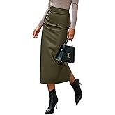 BTFBM Skirts for Women Trendy Spring 2026 Elastic Waist Ruched Bodycon Slit Pencil Midi Leather Skirt Bussiness Casual