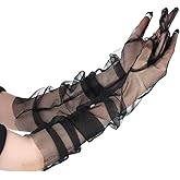 Exclaith Mesh Gloves for Women 27.5'' Black Sheer Gloves Mesh Tulle Opera Dance Costume Party Wedding Elbow Length Glove for Wedding Bridal