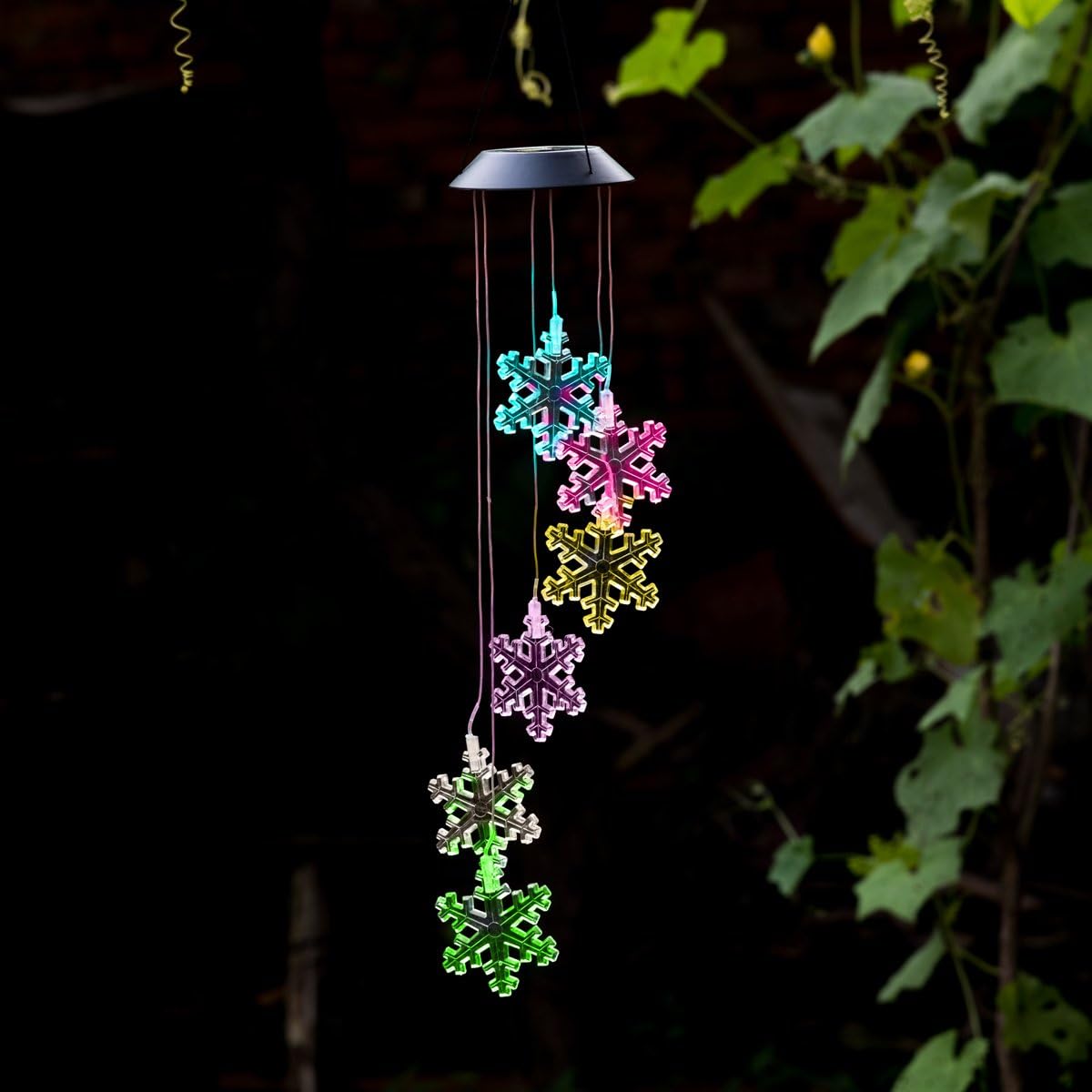 Color Changing Snowflake Wind Chime/w Swivel Hanging Hook, Novadeal Solar Spiral Spinner Windchime Light Hanging Night Lamp for Outdoor Indoor Decor