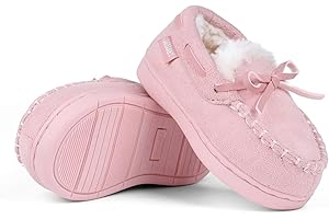 SEMARY Toddler Kids' Moccasin House Shoe with Indoor Outdoor Memory Foam Sole Protection Slipper U722WLFX-0914