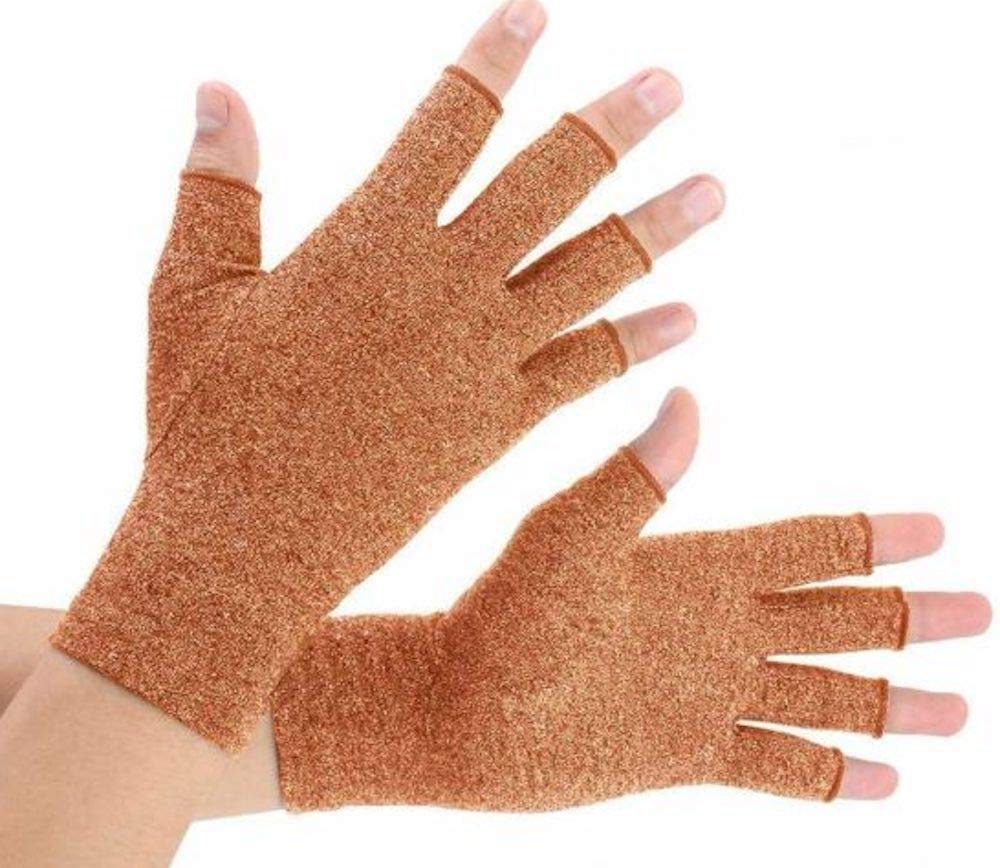 VITTO Anti-Arthritis Gloves Women & Men - Compression Gloves for Arthritis Pain Relief, Carpal Tunnel, Injuries - Fingerless Gloves for Women & Fingerless Gloves for Men (Large, Brown)