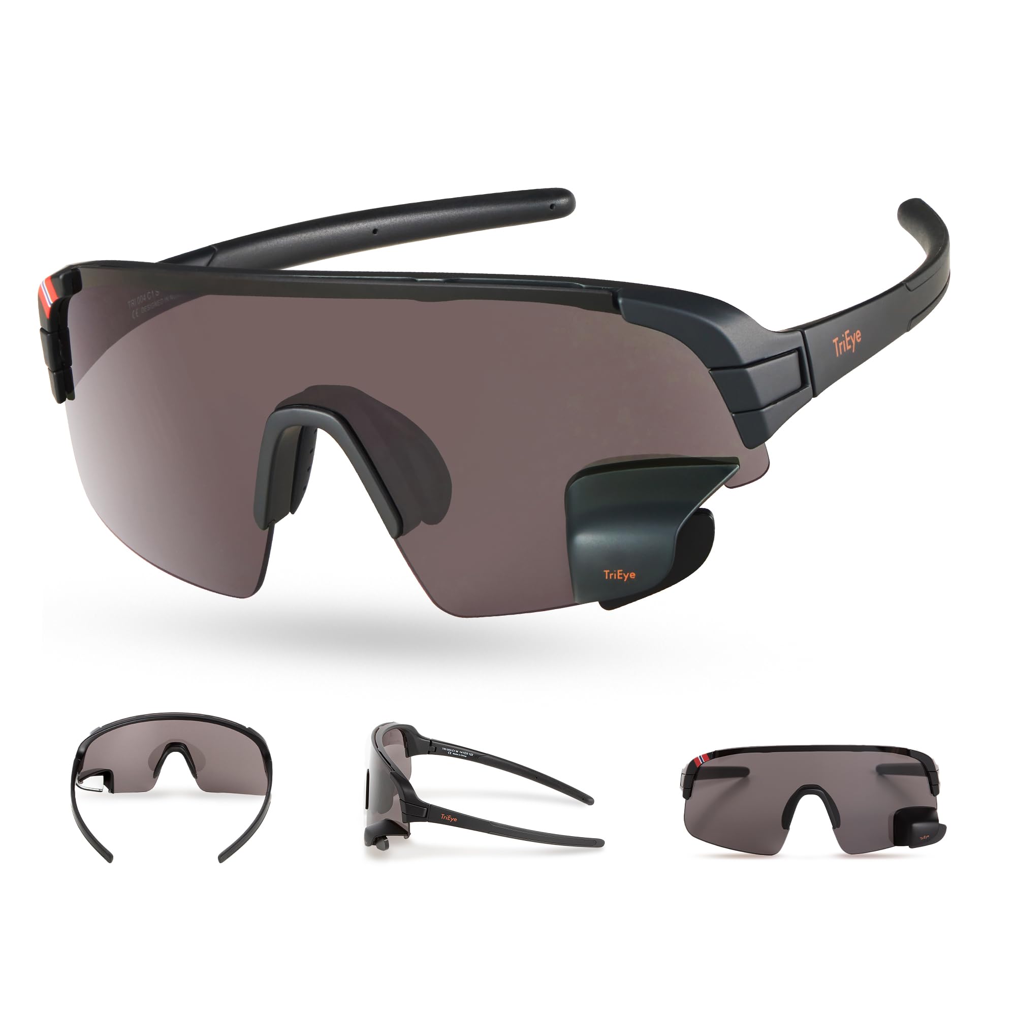 Photo 1 of TriEye Cycling Glasses with Rear-view Mirror - Sports Sunglasses Cycling Goggles UV-400 - Durable Bicycle Glasses (Smoke Grey)