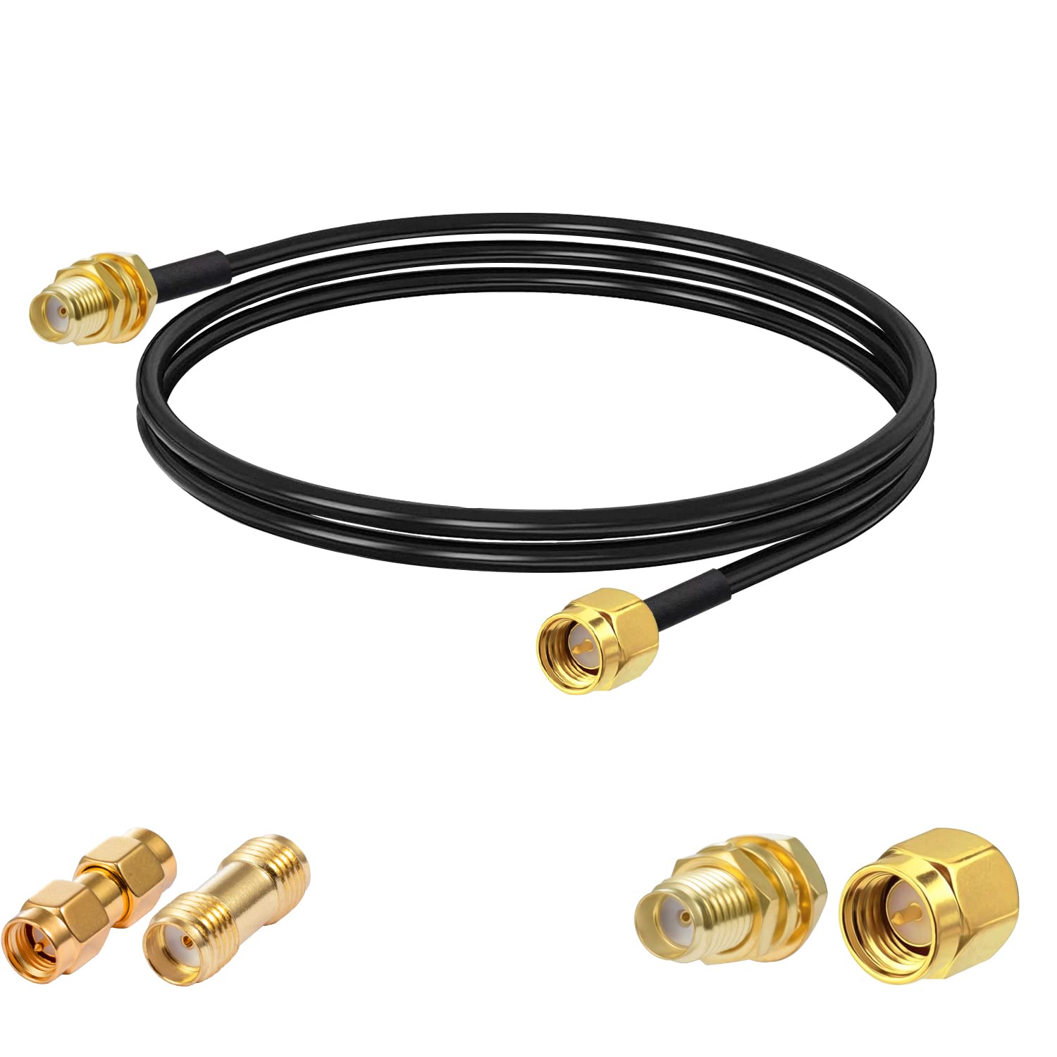 Vecys SMA Male to Female Bulkhead RG174 3ft /1M RF Coaxial Cable + 2pcs SMA Adapters Kits for Router Antenna Signal Enhancer Wireless Adapter