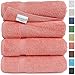 SALBAKOS 100% Turkish Cotton Bath Towel Set of 4 27x54 inch | Heirloom Quality | Hotel & Spa Collection | Ultra Soft, Super Absorbent, Long Lasting Bath Towels | Made in Turkey (Coral, 4 Bath Towels)