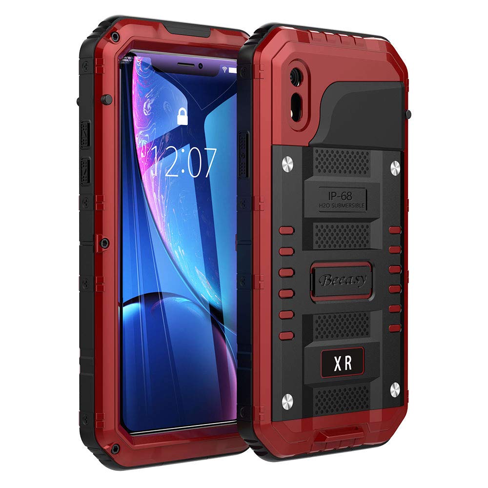 Beeasy Case for iPhone XR,Tough Waterproof Heavy Duty Metal Defender Cover with Built-in Screen Military Grade Protective,Drop Proof Shockproof Rugged Hybrid Outdoor Sport Protection,Red — image 1