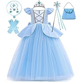 Hulaha Girls Cinderella Costume Blue Princess Dress Kids Halloween Cosplay Dress up Costume Sets for Cinderella 3-4T