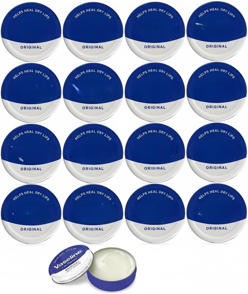 MM Vaseline Lip Therapy Petroleum Jelly Original 20g - Pack of 12 | Moisturising Lip Balm for Dry Lips | Chapped Lips Relief & Hydration | Travel-Friendly Lip Care Tins | Free Skincare Sample Included