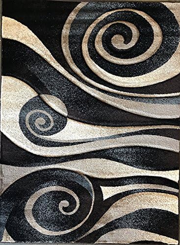 Sculpture Modern Area Rug Black & Grey Brown Design 258 (8 Feet X 10 Feet 6 Inch)