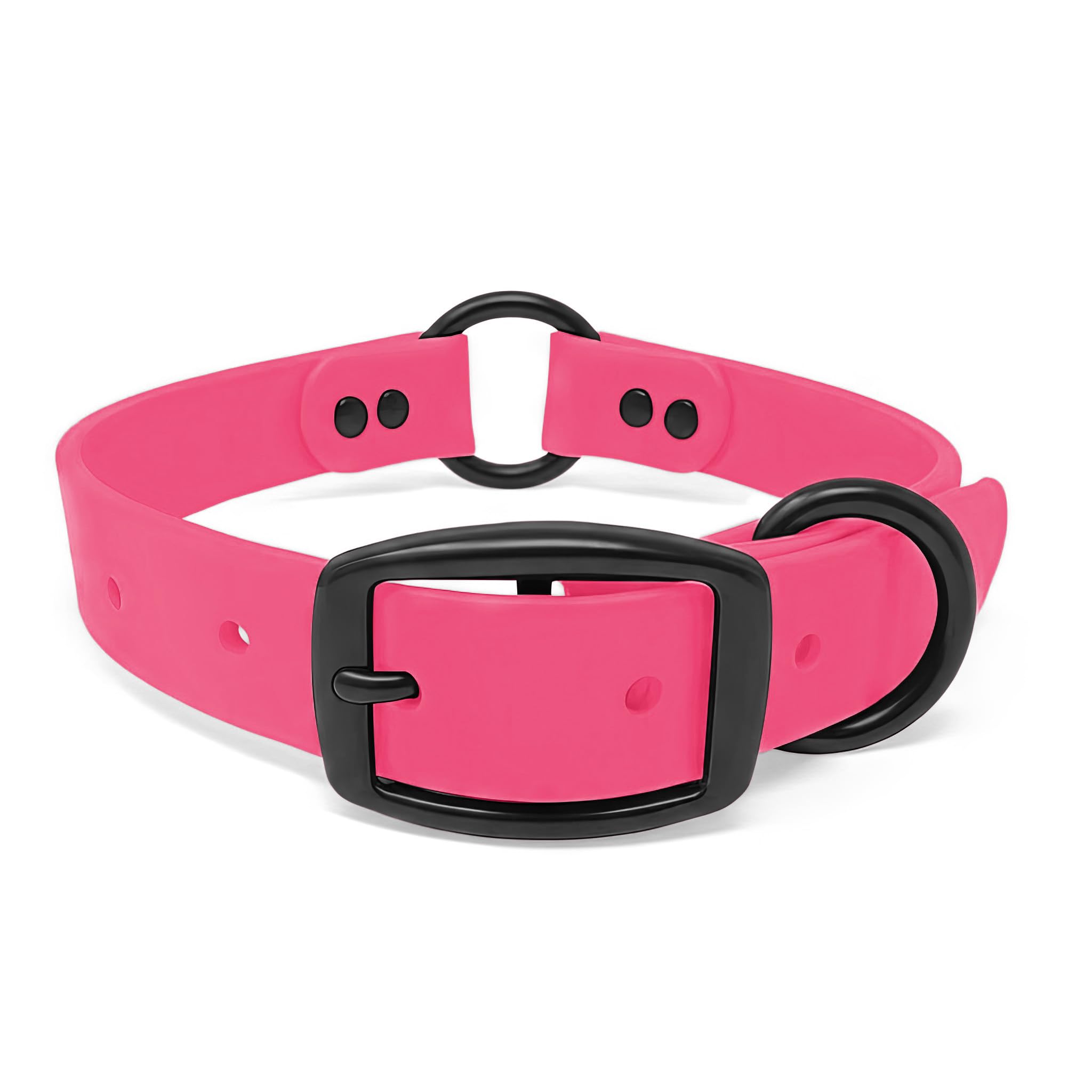 Small Pink Waterproof Hunting Dog Collar with Heavy Duty Black Hardware Center Ring, Double Buckle and D Ring | Custom Fit Vinyl-Coated Webbing | for Small, Medium and Large Dogs