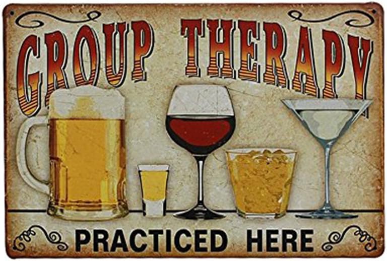 Vintage Metal Tin Group Therapy Practiced Here Wall Sign For Cafe Bar Pub Beer