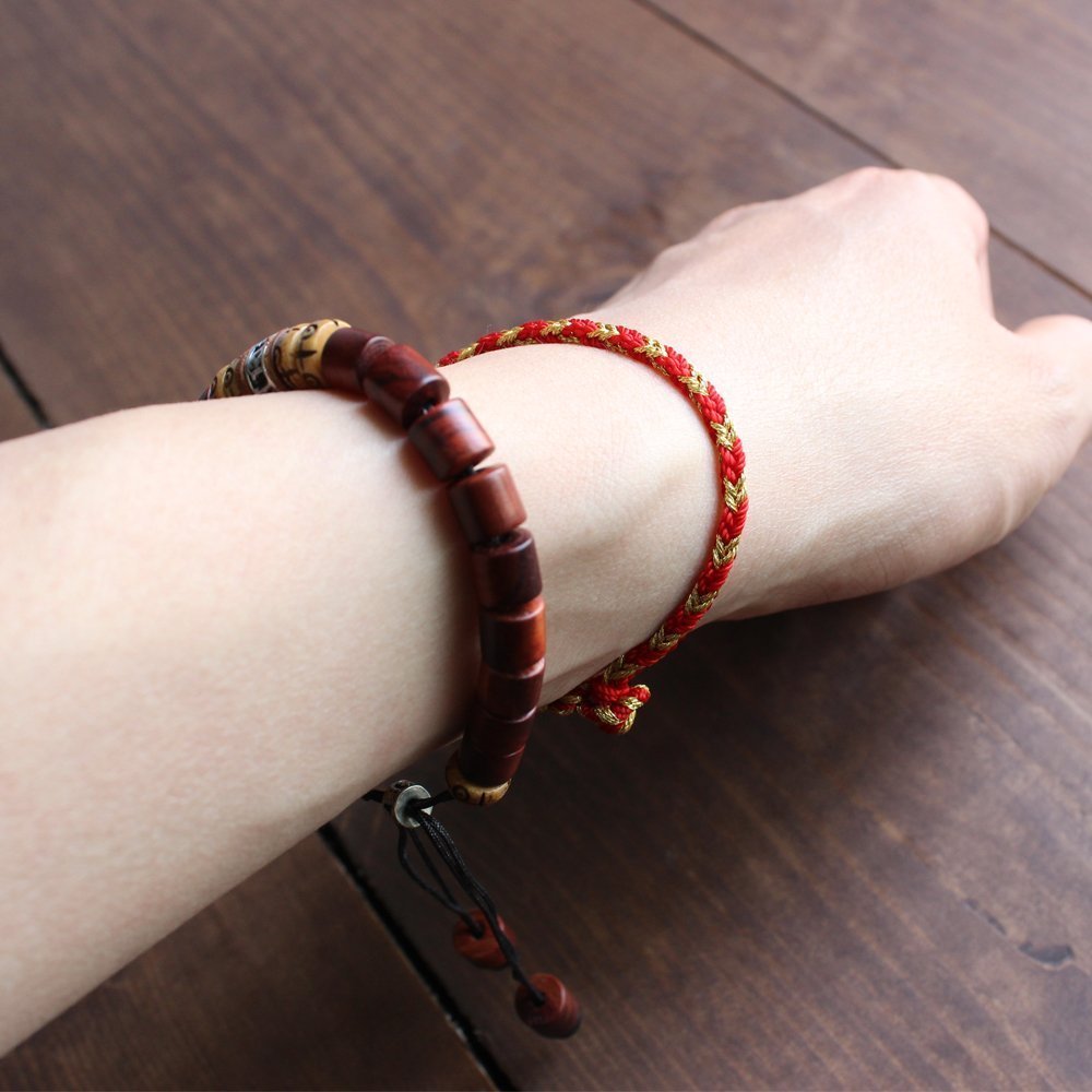 TALE Tibetan Lama Monk Handmade Lucky Knots Bracelet Red Mix Golden