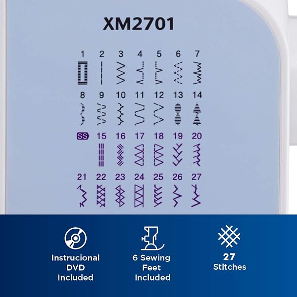 BROTHER SEWING MACHINE, XM2701, LIGHTWEIGHT MACHINE WITH 27 STITCHES, 6 INCLUDED SEWING FEET