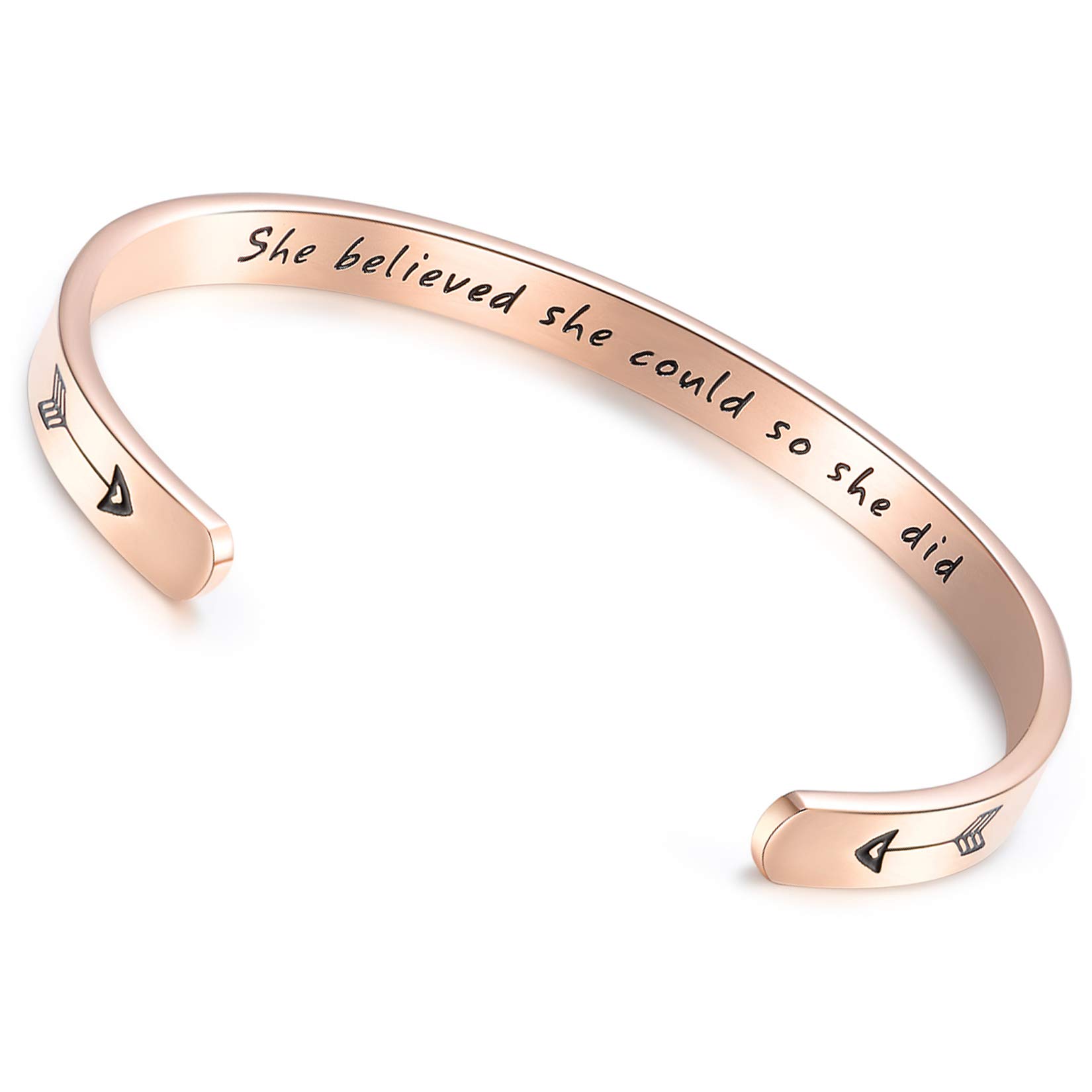 CERSLIMO Friendship Bracelet for Womens - Inspirational Friendship Gifts for Best Friend, Motivational Cuff Bangle Sister Mother Teacher Gifts Bracelet Birthday Christmas Gifts, She Believed Rose Gold — image 1