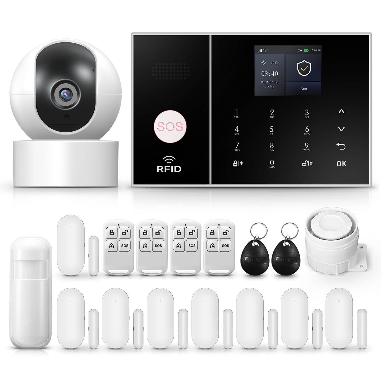 LWOHSI Home security system, wireless 1080p surveillance camera alarm system with 120dB alarm siren compatible with Alexa Google