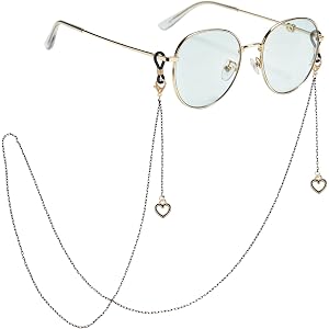 uxcell 27.5 Inch Eyeglass Chains, Stylish Heart Beaded Glasses Lanyard with 2 Anti-Slip Silicone Rings, Neck Strap Vintage Re
