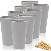 ejonirinjonir EI Wheat Straw Cups 8pcs Grey Plastic Reusable Cups for Kitchen Unbreakable Plastic Drinking Glasses for Water, Coffee, Juice, Tea