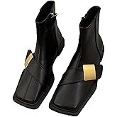 Women's fall/winter vintage flat square-toe boots with side zipper design, soft and comfortable lining, elegant style, formal, for work attire.