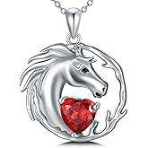 Lvoryance Horse Necklace for Women 925 Sterling Silver Horse with Heart Cut Birthstone Pendant Necklace