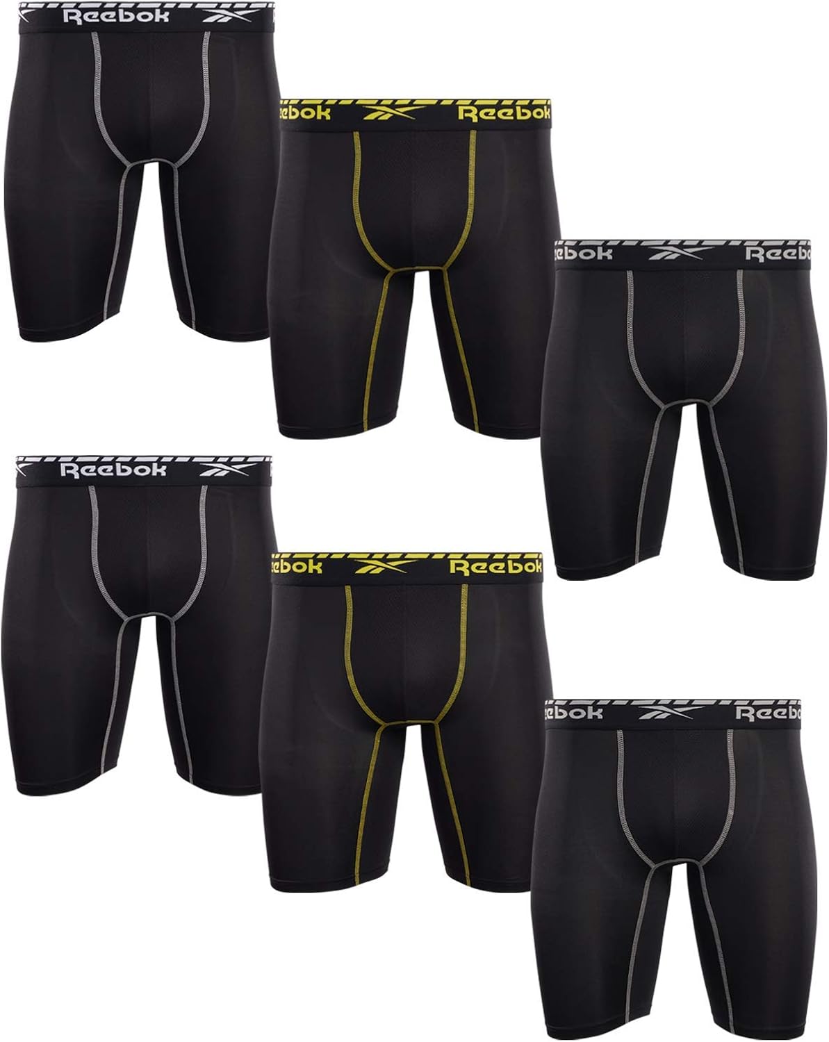 Reebok Men's Compression Long Leg Performance Boxer Briefs (6 Pack) Clothing