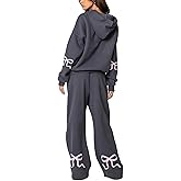 Thopavenoir Women Y2k Bow Tracksuit 2Pcs Casual Sweatsuit Teen Girls Long Sleeve Graphic Pullover Oversized Hoodied Top Pants